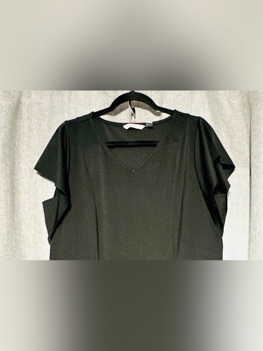 Isaac Mizrahi Live Black Knit Midi Dress Ruffle Hem Flutter Sleeve A-Line Size L - Picture 2 of 2